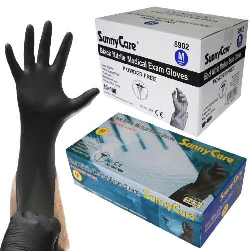 Nitrile Exam Disposable Gloves, Powder Free Black- Medium