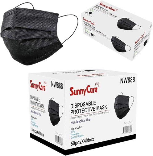 SunnyCare Earloop Face Mask Black 3 Ply