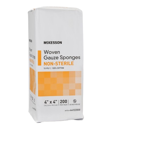 Gauze Sponge McKesson 4 X 4 Inch 12-Ply NonSterile 200 per Pack
