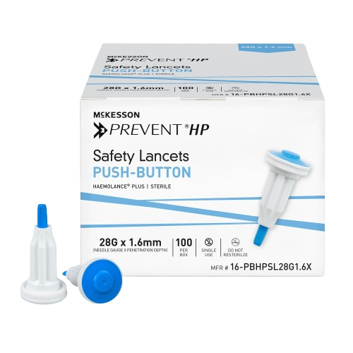 Safety Lancet McKesson Prevent® HP 28 Gauge Retractable Push Button Activation Finger-HAEMOLANCE